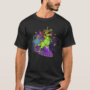 Camiseta Galaxy Space Funny Cat Riding Tyrannosaurus Rex Di