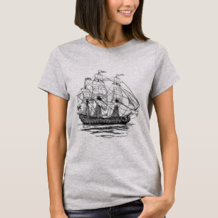 Camiseta Galeón de Piratas Vintage, boceto de un barco con 