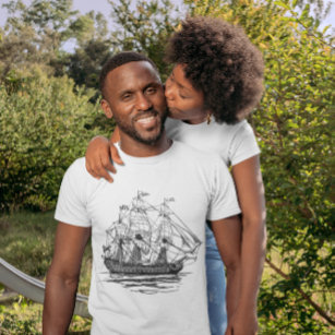 Camiseta Galeón de Piratas Vintage, boceto de un barco con