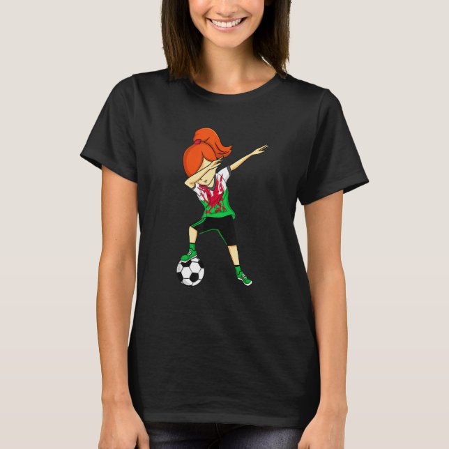Camiseta Gales Gales, Chica de Fútbol de Dabbing (Anverso)