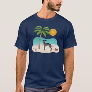 Camiseta Galgo Italiano Negro en Playa Tropical de Verano