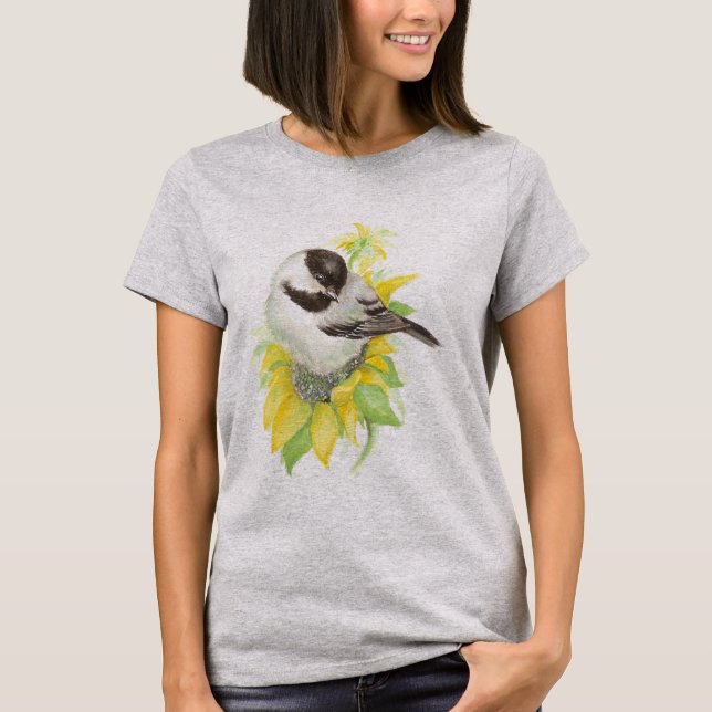 Camiseta Galleta de pollo, pájaro, girasol, jardín, natural (Anverso)
