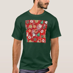 Camiseta Galletas de Navidad y Copos de Nieve en Rojo