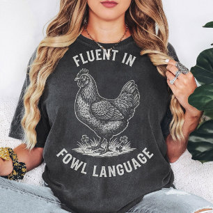 Camiseta Gallina con boceto retro de lenguaje aviar fluido