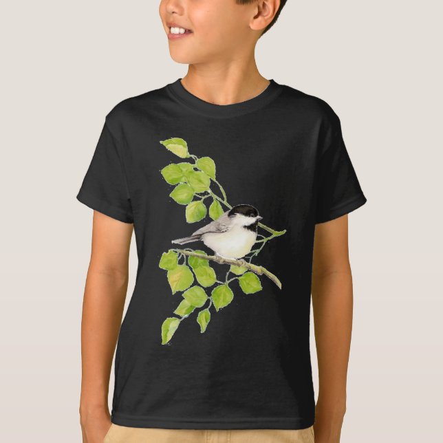 Camiseta Gallina cuta en el álamo, el pájaro, el árbol, la  (Anverso)