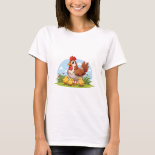 Camiseta gallina madre y pollitos amarillos pequeños