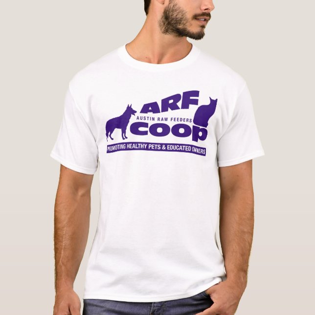 Camiseta Gallinero de ARF: púrpura en blanco (Anverso)