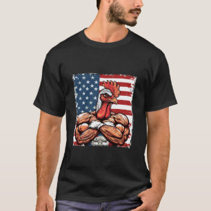Camiseta Gallo Americano Pollo Mascota Bandera EEUU