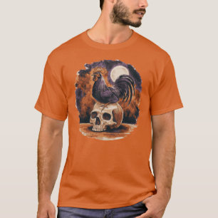Camiseta Gallo Brujo Encima de Calavera Halloween Brujería