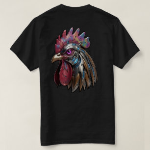 Camiseta Gallo Ciberpunk Arte Mecánico Iridescente
