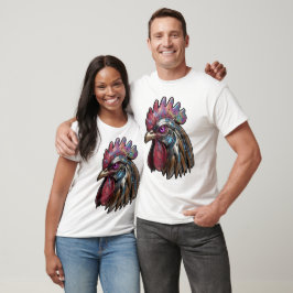 Camiseta Gallo Ciberpunk Arte Mecánico Iridescente