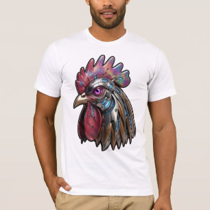 Camiseta Gallo Ciberpunk Arte Mecánico Iridescente