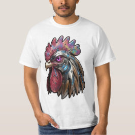 Camiseta Gallo Ciberpunk Arte Mecánico Irisado