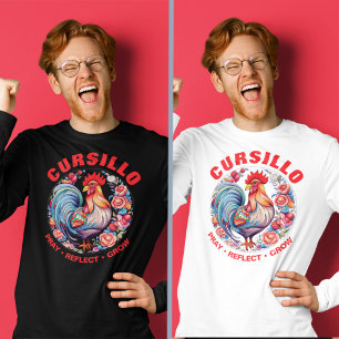 Camiseta Gallo de Cursillo con Rosas Reza Reflexiona Crece