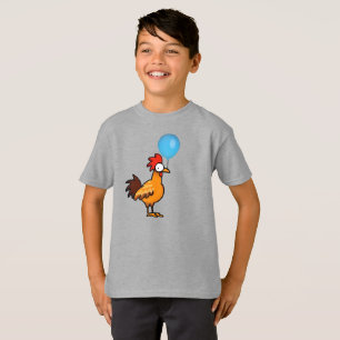 Camiseta Gallo de dibujos animados sosteniendo globo azul