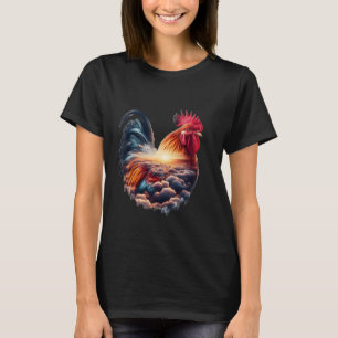 Camiseta Gallo de doble exposición surrealista bosque Nat