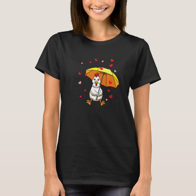 Camiseta Gallo De Pollo Con Paraguas Y Corazones (Anverso)
