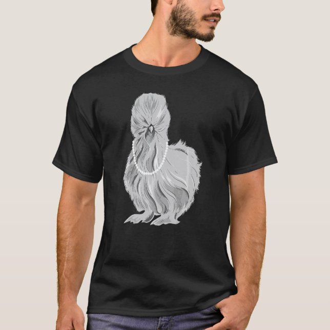 Camiseta Gallo de seda lindo con collar de perlas (Anverso)