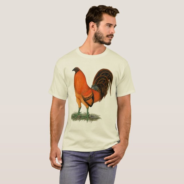 Camiseta Gallo del rojo del jengibre del gallo de pelea (Anverso completo)