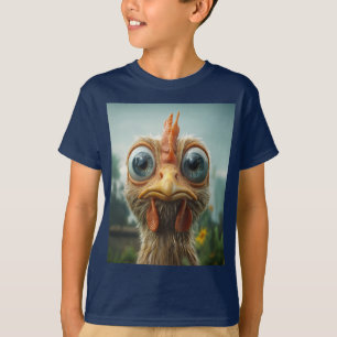 Camiseta Gallo Divertido de Ojos Grandes en Primer Plano