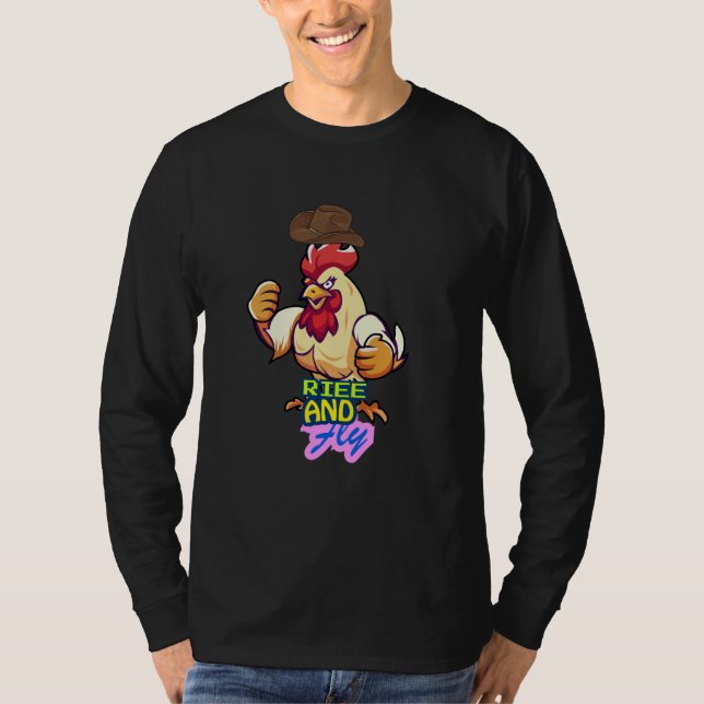 Camiseta "Gallo Divertido Levántate y Vuela” (Anverso)