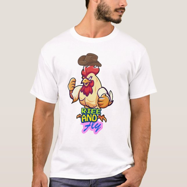Camiseta "Gallo Divertido: Levántate y Vuela” (Anverso)