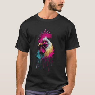 Camiseta Gallo Fiero con Arte de Pintura que Gotea