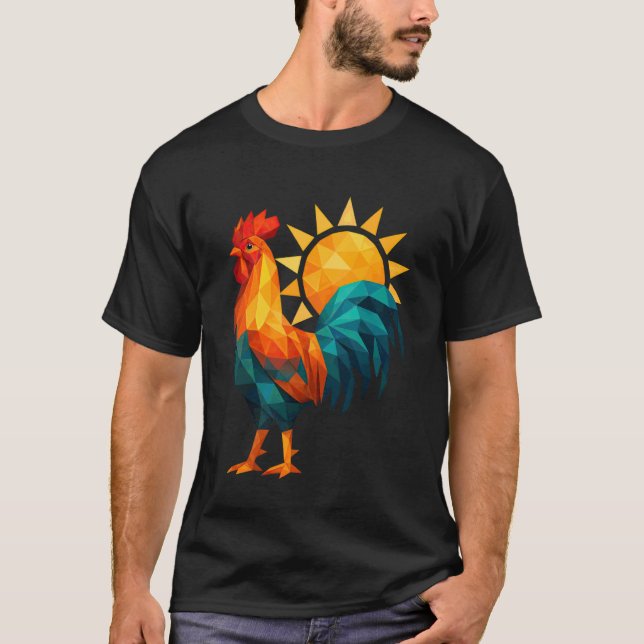Camiseta Gallo geométrico de pollo Low Poly animal de granj (Anverso)