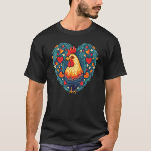 Camiseta Gallo Lindo Corazón Granja Animal Acuarela Pollo