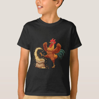 Camiseta Gallo Loco Pateando Grano Granja Divertida Pollo 