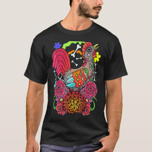 Camiseta Gallo Pollo Pollita Gráfico Día De Los Muertos