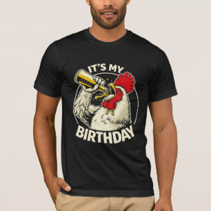 Camiseta Gallo que se bebe cerveza en cumpleaños