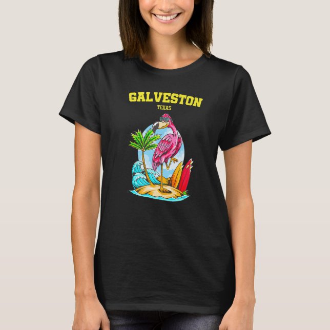 Camiseta Galveston Flamingo Beach Ocean Wave Surfboard (Anverso)