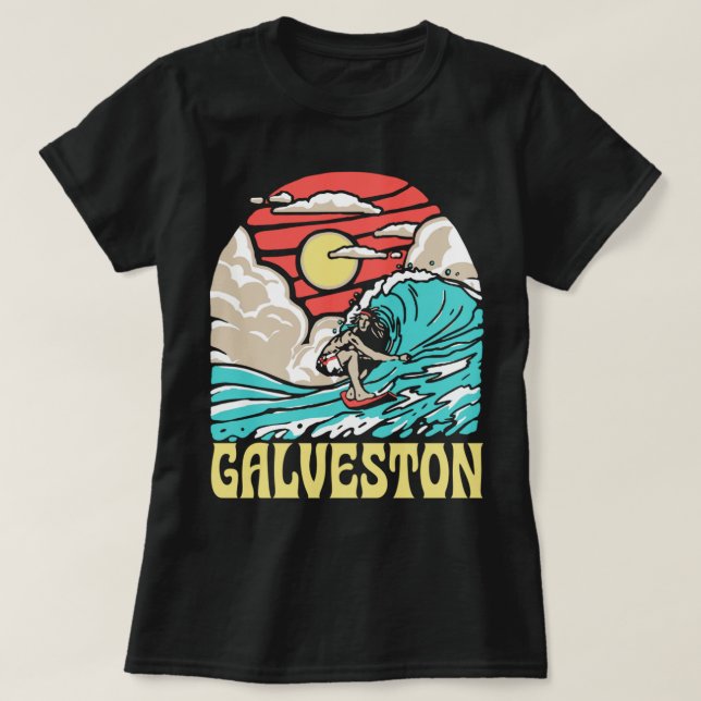 Camiseta Galveston Texas Beach Vintage Surfer Retro Eightie (Diseño del anverso)