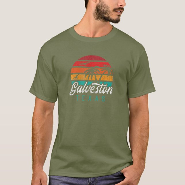Camiseta GALVESTON TX, Galveston Texas Retro Sunset Design (Anverso)