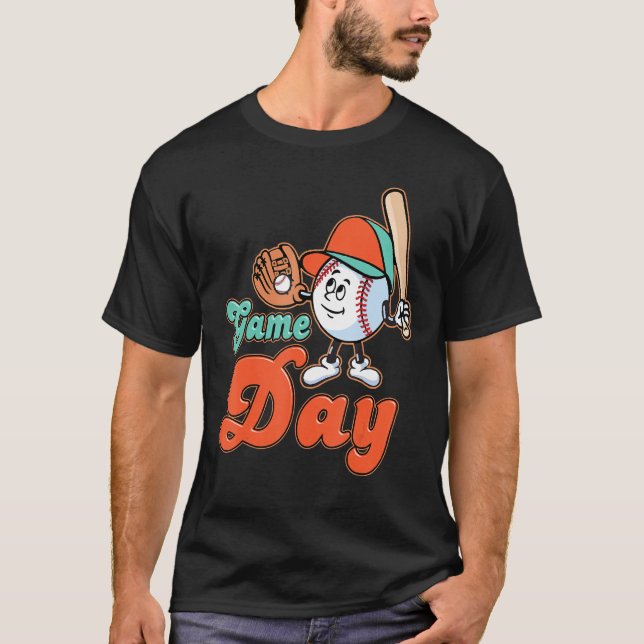 Camiseta Game Day Baseball And Softball Fan Groovy Play Pla (Anverso)