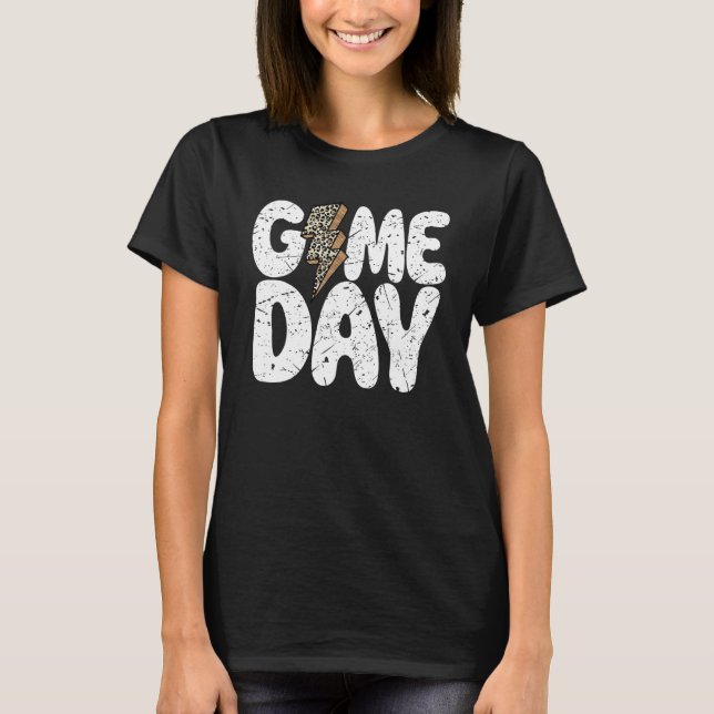Camiseta Game Day Leopard Print Lightning Bolt Football Spo (Anverso)