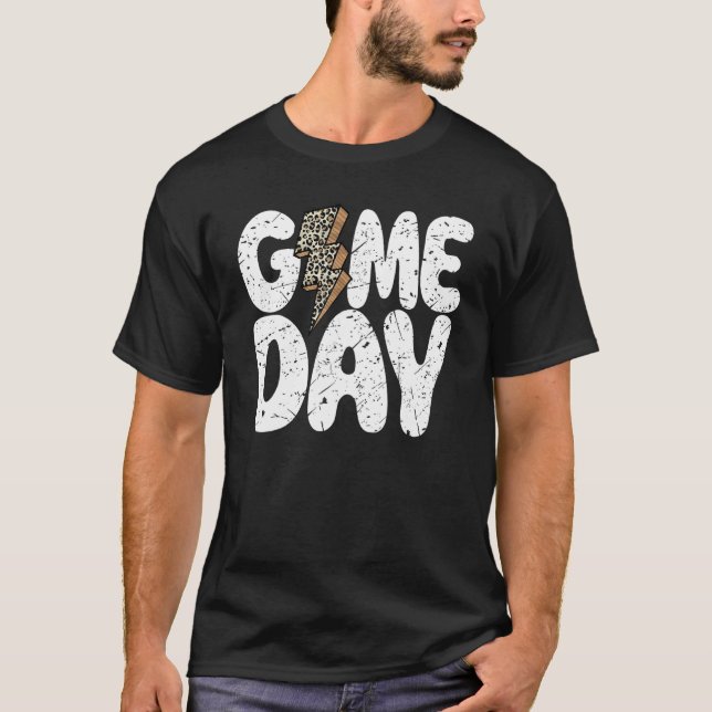 Camiseta Game Day Leopard Print Lightning Bolt Football Spo (Anverso)