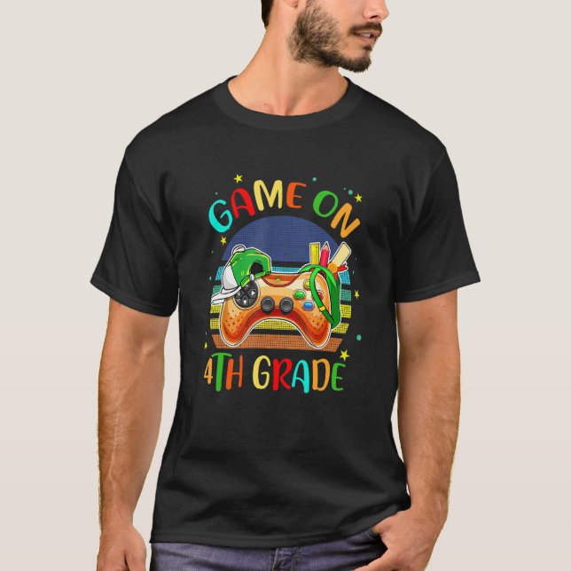 Camiseta Game On 4th Grade Back To School For Gaming Boy (Anverso)
