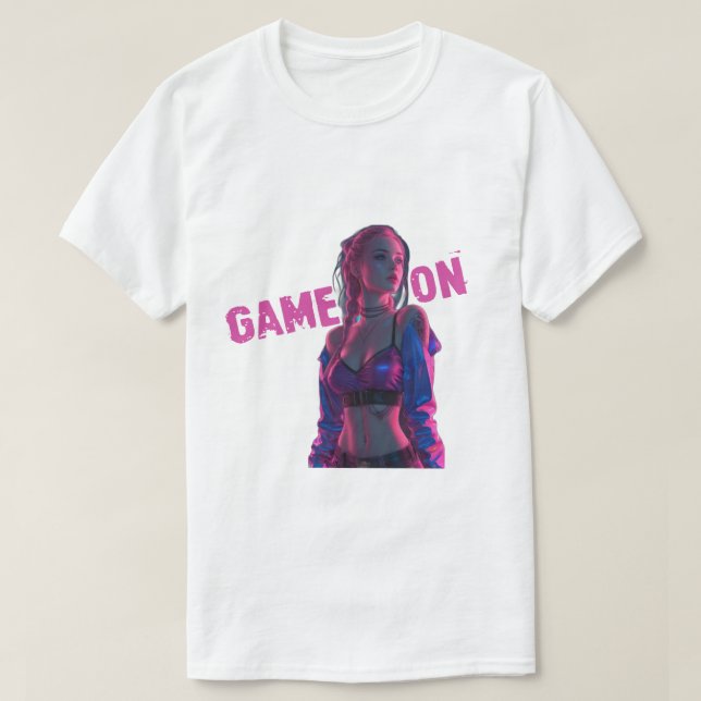 Camiseta Game On Neon Gamer Girl (Diseño del anverso)