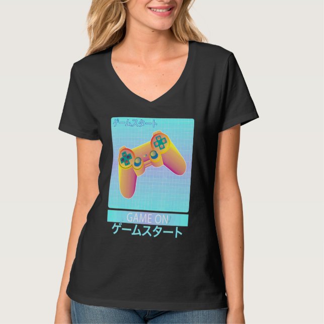 Camiseta Game On Video Game Controller Retro Vaporwave Japo (Anverso)
