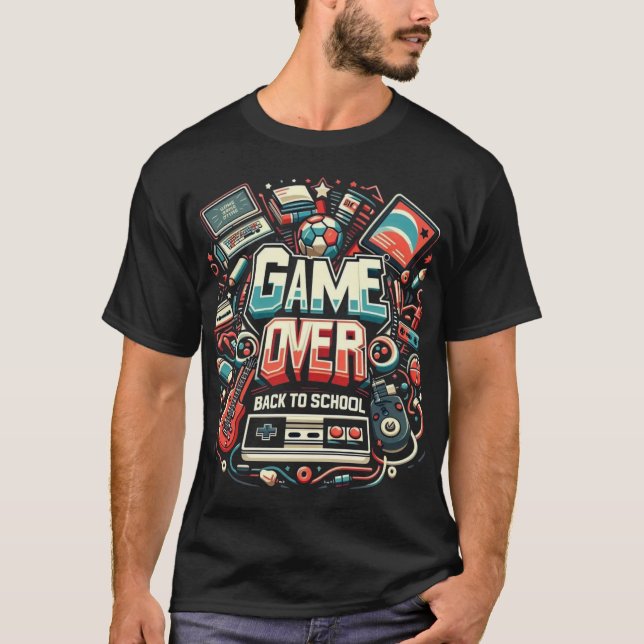 Camiseta Game Over, Back to School: Retro Gaming & Academic (Anverso)