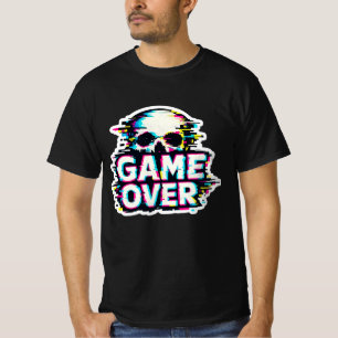 Camiseta Game Over Glitch Skull - T- de Juegos Retro Cyberp