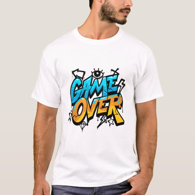 Camiseta Game Over Graffiti Design – Blue and Orange Street (Anverso)