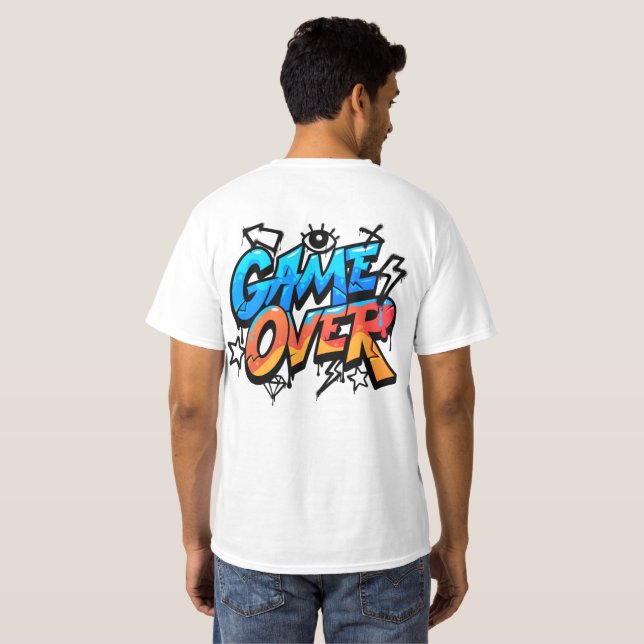 Camiseta Game Over Graffiti Style Gamer T-Shirt – Bold Blue (Reverso completo)