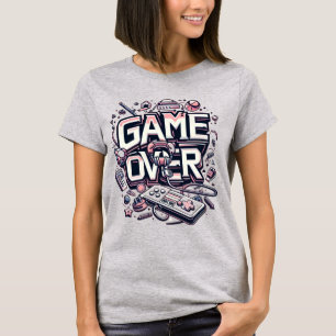 Camiseta Game Over: Vibraciones Retro de Juego en Rosa y Az