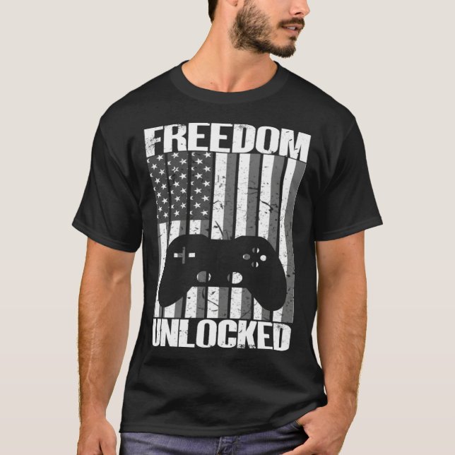 Camiseta Gamer 4th Of July Freedom Unlocked Video Games Boy (Anverso)