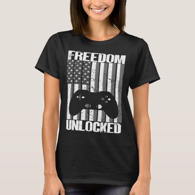 Camiseta Gamer 4th Of July Freedom Unlocked Video Games Boy (Anverso)