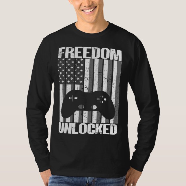 Camiseta Gamer 4th Of July Freedom Unlocked Video Games Boy (Anverso)