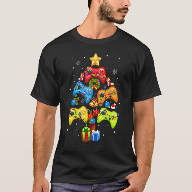 Camiseta Gamer Árbol de Navidad Jugando Feliz Navidad Holi  (Anverso)